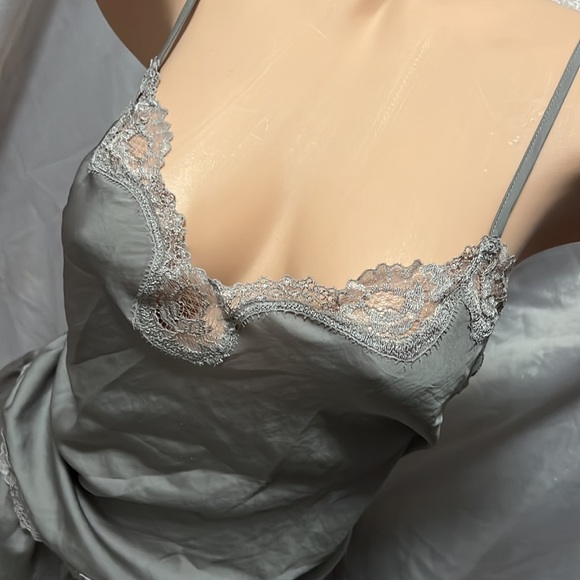 Victoria secret 2 piece pj set silk satin green grey lace sexy y2k vintage tank - Picture 5 of 10